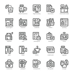 Travel Essential Icon pack for your website, mobile, presentation, and logo design. Travel Essential Icon outline design. Vector graphics illustration and editable stroke.