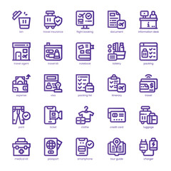 Travel Essential Icon pack for your website, mobile, presentation, and logo design. Travel Essential Icon line basic color design. Vector graphics illustration and editable stroke.