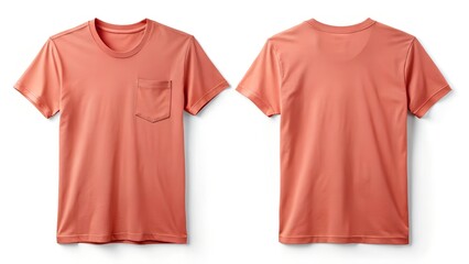 minimal clear and elegant coral orange pocket t shirt on white background