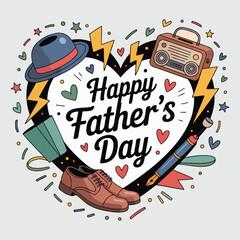 Vector Illustration of Happy Fathers Day Message with Retro and Classic Items

