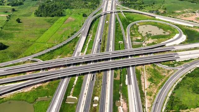 Aerial view of a complex bridge intersection multiple highway numbers 290 and 304 Nakhon Ratchasima Thailand