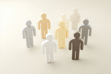 Conceptual 3D icon of diversity with simplified human figures, one in light cream color symbolizing albinism, minimal modern style