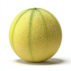 A Single Ripe Honeydew Melon Isolated on White Background Perfect for Summer Recipes and Healthy Eating