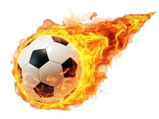 Fiery soccer ball in motion isolated on transparent background