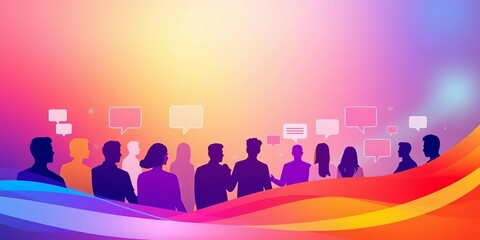 Abstract gradient header showcasing online community forum interaction, chat bubbles, and social media communication,  interaction,  connection