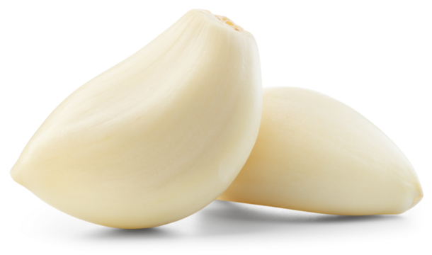 Garlic clove png. Garlic cloves on transparent background. Perfect retouched peeled garlic cloves no background. Transparent png. Full depth of field.