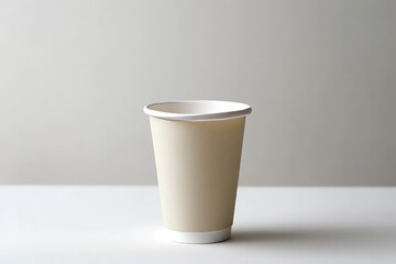 Beige Neutral Paper Cup Mockup on White Surface for Coffee Branding and Hot Drink Presentation