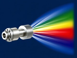Abstract Metallic Device Emitting Rainbow Spectrum on Dark Blue