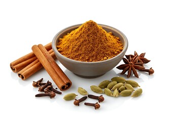 Spices arrangement with cinnamon and turmeric