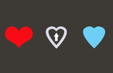 view of different heart icon isolated dark grey texture background for design , love concept, logo, illustration, vector, mom idea