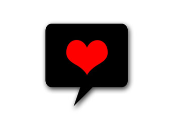view of red heart icon in black speech bubble design isolated white background, love concept, logo, illustration, vector