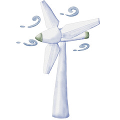 watercolor windmill electricity renewable illustration