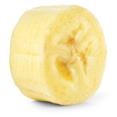 Banana slice isolated png. Sliced banana on white or transparent background. Cut banana no background. Full depth of field. Transparent png.