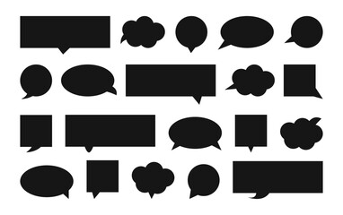 Blank Speech bubble, comic sticker, chat box and empty social media message balloon silhouette. Communication network symbol in flat style. Information, idea, quote or fun dialogue frame