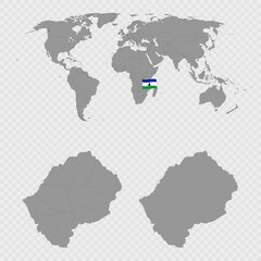 Lesotho Map Set with World Location.