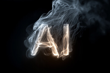 A digital illustration of AI letters with smoke, technology concept