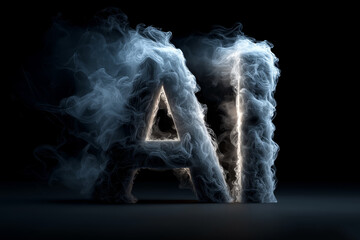A digital illustration of AI letters with smoke, technology concept