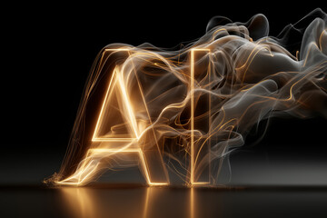 A digital illustration of AI letters with smoke, technology concept