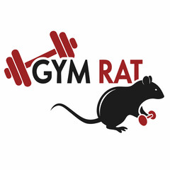 Gym Rat Logo Featuring a Mouse Lifting Weights and Text