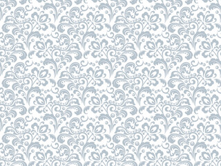 Flower pattern. Seamless white and gray ornament. Graphic vector background