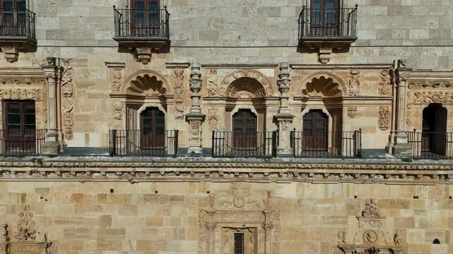 Drone view of the beautiful plateresque south fa&ccedil;ade of the Ucl&eacute;s monastery in the province of Cuenca, Castilla-La Mancha, Spain