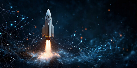 Obraz premium Rocket launch demonstrating hydrogen economy and energy innovations in a futuristic environment