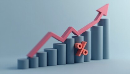 3D Render of Ascending Bar Graph with Red Arrow Showing Growth