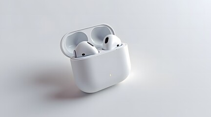 White wireless earbuds in charging case