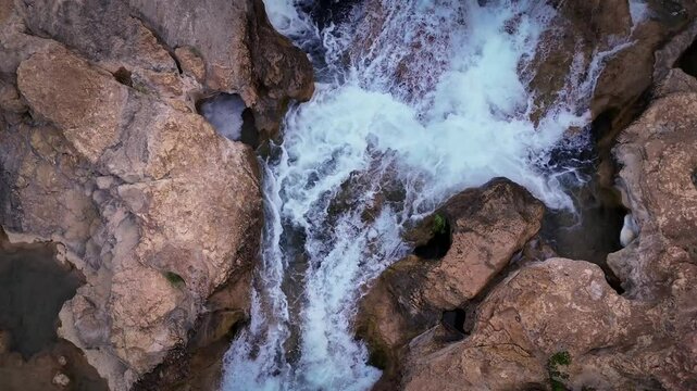 Aerial view of the Chorreras del R&iacute;o Cabriel in Cuenca, Castilla-La Mancha, Spain, declared a national monument