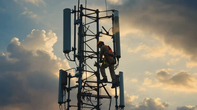 cell phone tower at sunset