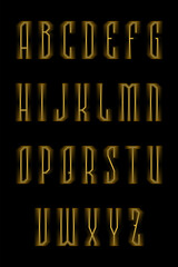 Gothic-style neon glowing font with dramatic light effect. Bold uppercase letters on dark background for posters, nightlife, or fantasy themes.