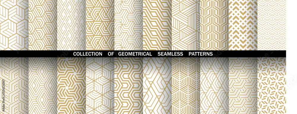 Leinwandbilder geometric set of seamless golden and white patterns. simple vector graphics
