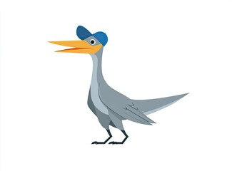Cartoon Pterodactyl Wearing a Baseball Cap Smiling and Happy