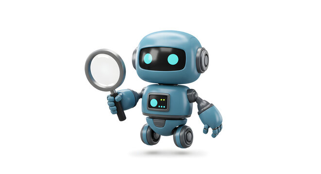 A futuristic robot diligently examines through a magnifying glass, embodying the essence of artificial intelligence. - Powered by Adobe