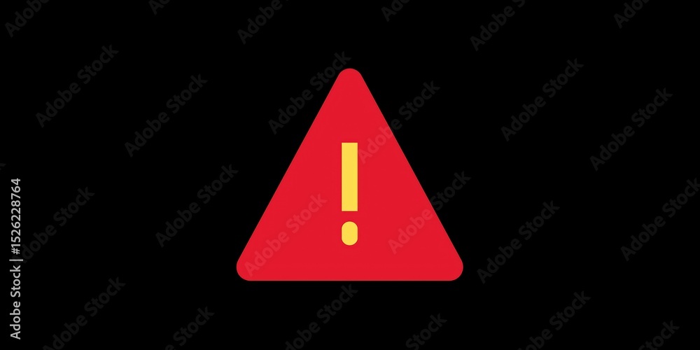 Poster red warning triangle sign with an exclamation mark on a black background, symbolizing caution and al