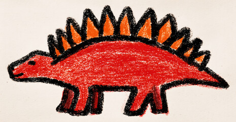 Childs Crayon Drawing of a Stegosaurus Dinosaur