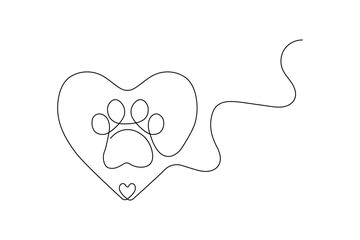 Dog and cat paw  continuous one line art drawing of pet footprint outline minimalist single line unique vector illustration