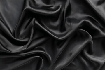 Obraz premium Elegant Wavy Folds of Dark Satin Fabric, Luxurious Rippled Silk Textile Surface with Smooth Texture