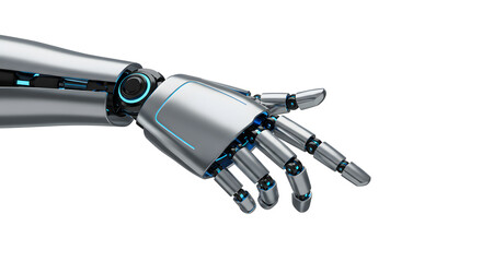 Fototapeta premium A detailed 3D render of a robotic arm extending a helping hand, highlighting innovation, technology, and human-machine interface.