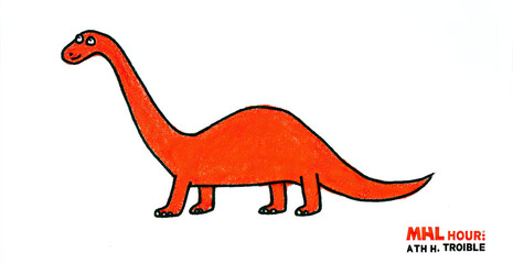 Childs Drawing of an Orange Dinosaur