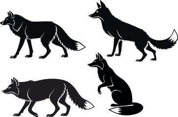 Black Wolf Silhouette Collection – Vector Illustration