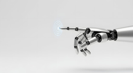 A robotic hand touches an interactive display, highlighting the future of technology with precise movement. A modern take on artificial intelligence, automation, and innovation.