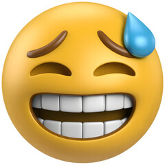 Grinning nervous Emoji with Sweat on Transparent Backdrop Expressing Nervousness and Relief in Digital Communication