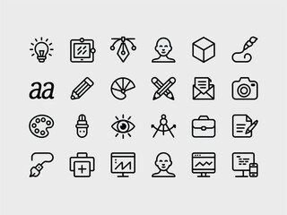 Collection of Creative Line Icons on Transparent Background Isolated Design Elements