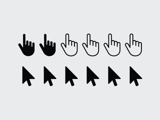 Hand Cursor and Arrow Pointer Icons Set with Transparent Background Vectors Design