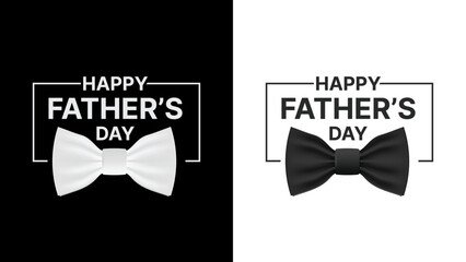 Happy Father's Day Greeting Card with 3D Realistic Silk Bow Tie - Black and White Elegant Design for Poster, Invitation, or Banner