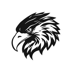 Eagle head in clear black and white vector style, detailed feathers, strong beak, intense and focused look, bird of prey, vector eagle, fierce bird