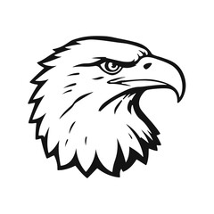 Obraz premium Eagle head in clear black and white vector style, detailed feathers, strong beak, intense and focused look, bird of prey, vector eagle, fierce bird