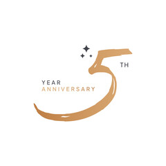 Elegant 5th year anniversary logo design featuring a bold brushstroke number five and modern typography. Perfect for company milestone celebrations, events, or invitations. Ceremony 5th year