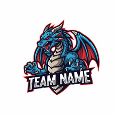 A Fierce Blue Dragon Gaming Mascot Vector Logo Design An E-sports Battle for the Best Team